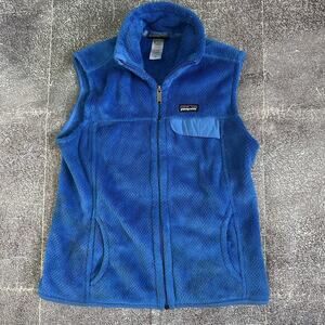Womens Patagonia Superior Blue Re Tool Fuzzy Fleece Full Zip Up Vest Jacket Sz M